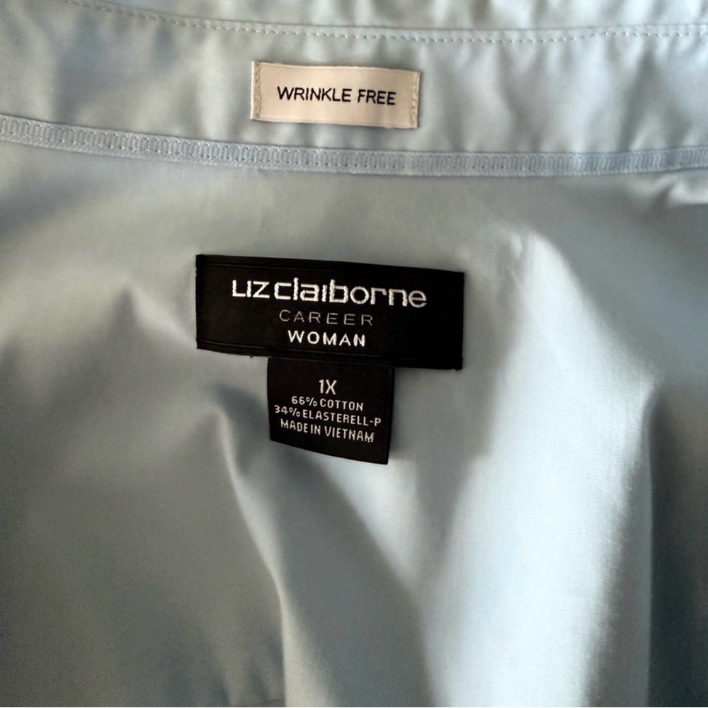 NWT Liz Claiborne Career Wrinkle-Free Poplin Button-Down Shirt 1X Placid Blue - Picture 6 of 8